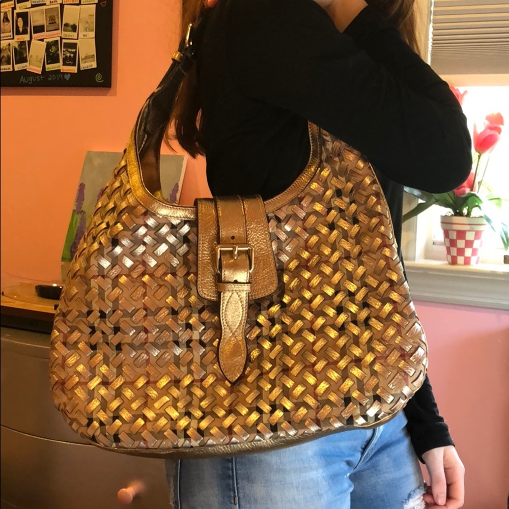 Burberry Classic Check Brook Gold PVC/Leather Hobo